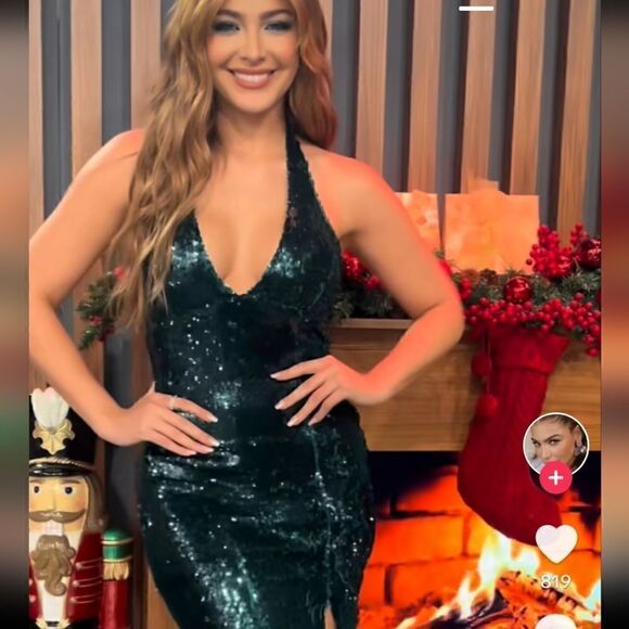 VIRAL ZARA SEQUIN DRESS GREEN - Picture 10 of 16